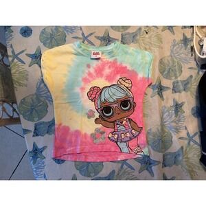 L.O.L. Surprise! Graphic Tee Girls 6 Pink Yellow Tie Dye Excellent Glitter Shirt